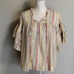 PEYTON & Parker Boho Ruffle Sleeve Multi-Striped Tie Top Size Large